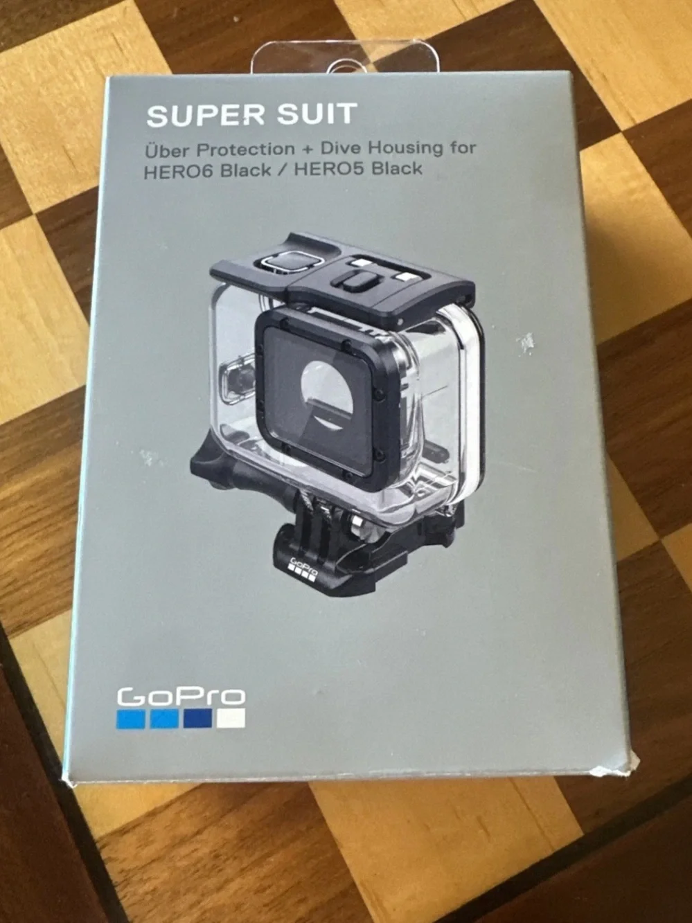 GoPro Clear Waterproof Action Camera Housing with Black Trim and Red Accen